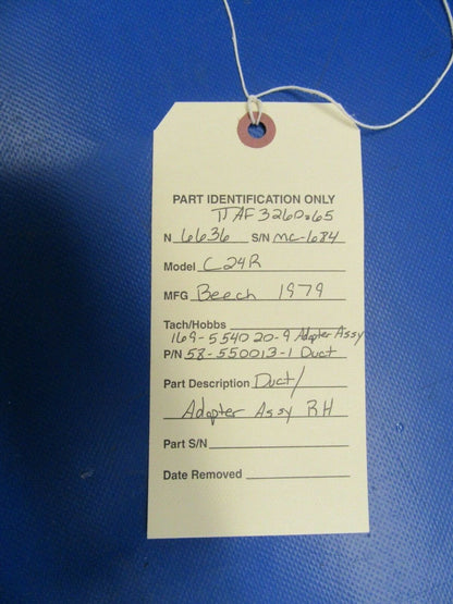 Beech C24R Duct Adapter Assembly RH P/N 169-554020-9  (0219-172)