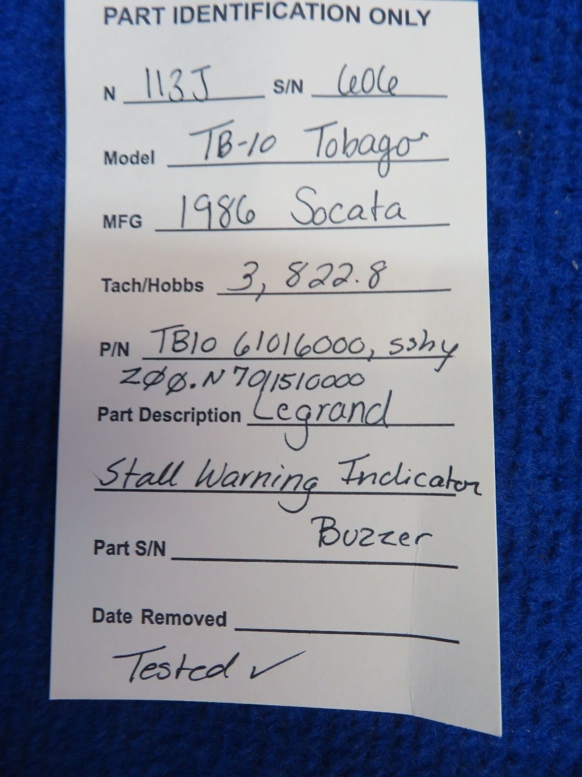 Socata TB-10 Legrand Stall Warning Indicator Buzzer P/N 61016000 (0822-327)