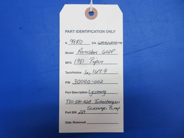 Piper Aerostar Turbocharger Scavenge Pump P/N 300110-002 (0723-112)