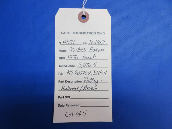 Beech 95-B55 Baron Pulley P/N MS20220-2, BHP-4 LOT OF 5 (0623-714)