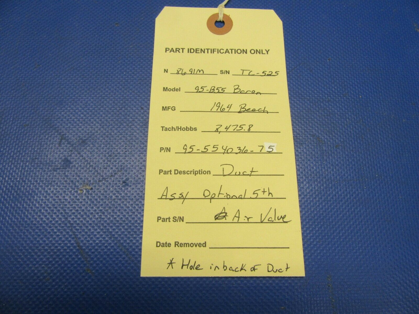 Beech Baron 95-B55 Duct Assembly Optional 5th Air Valve 95-554036-75 (1121-307)