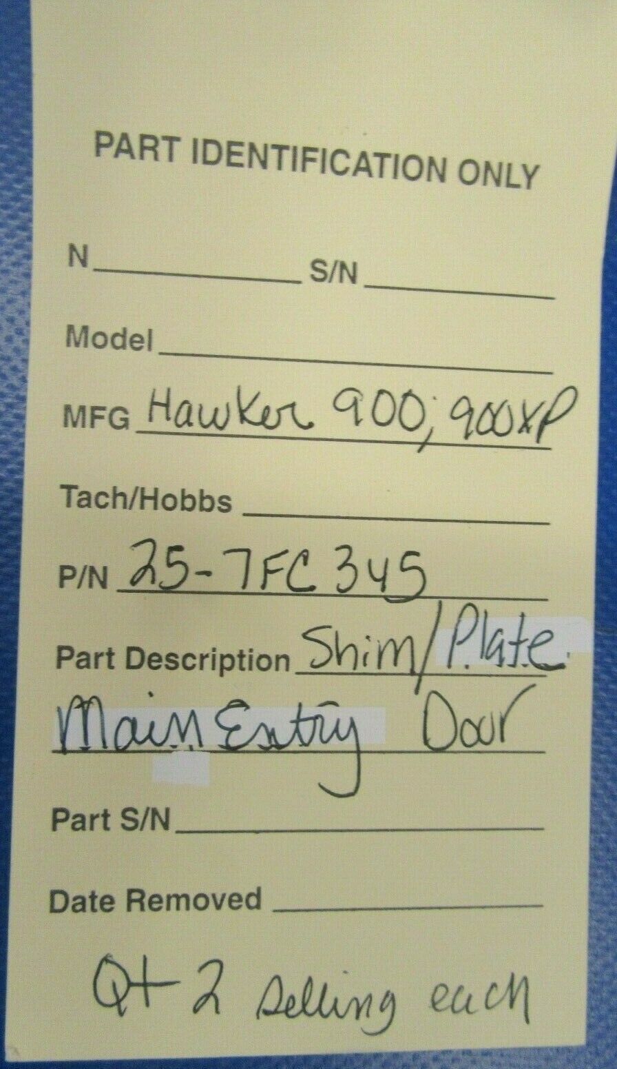 Beech 900 900XP Plate / Shim Main Entry Door 25-7FC345 NOS (0419-268)