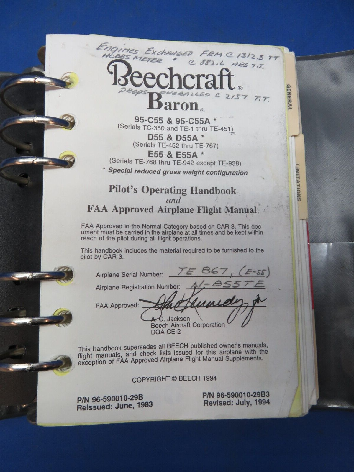 Beech 95-C55 & 95-C55A Pilots Operating Handbook P/N 96-590010-29B3 (0723-630)