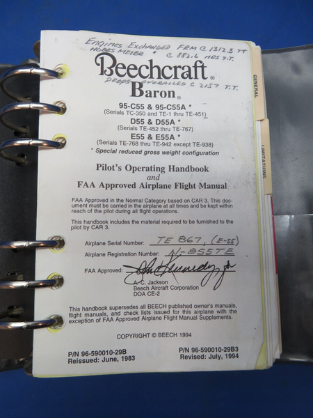 Beech 95-C55 & 95-C55A Pilots Operating Handbook P/N 96-590010-29B3 (0723-630)