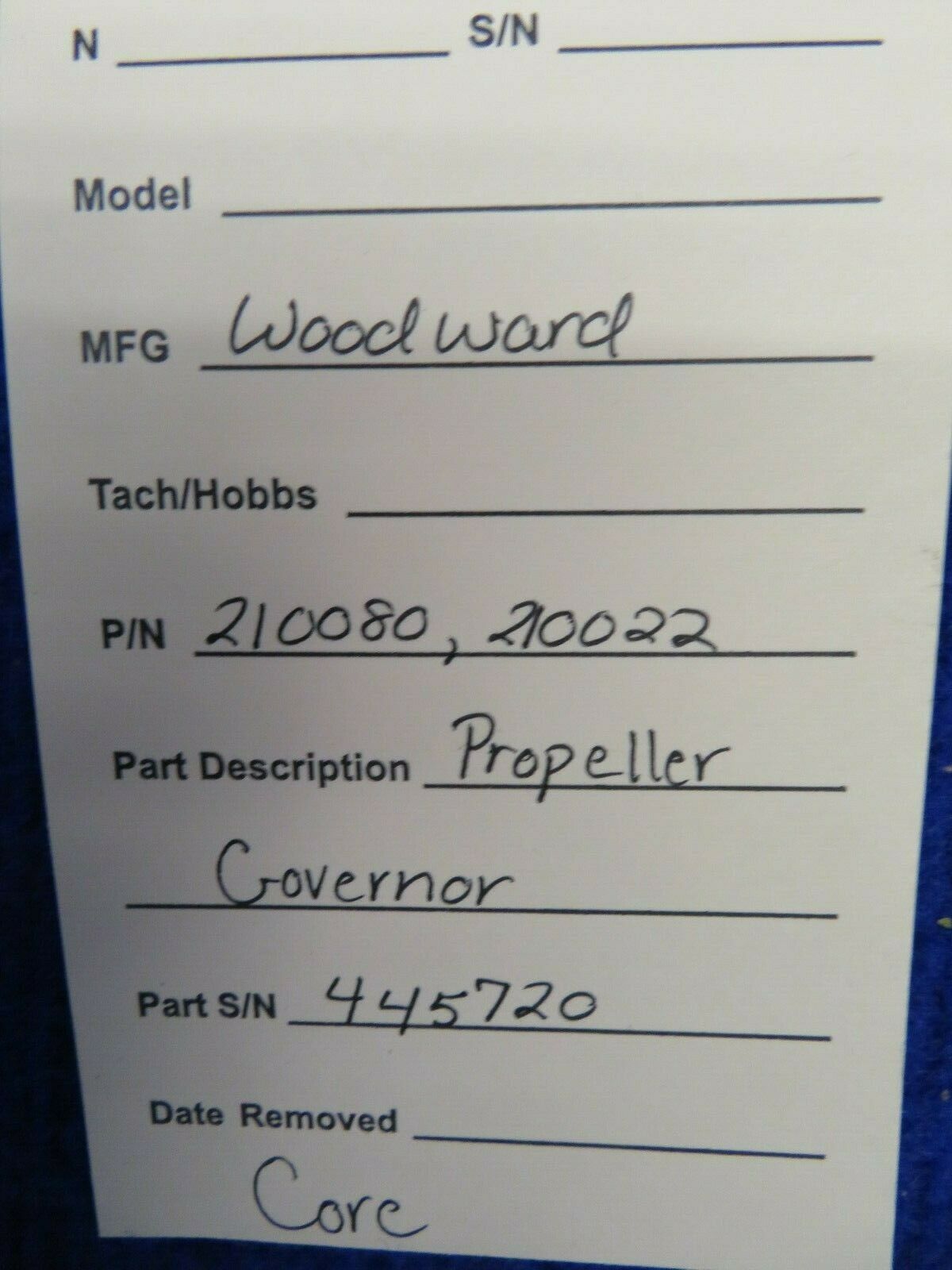 Woodward Propeller Governor P/N 210080, 210022 CORE (0222-731)