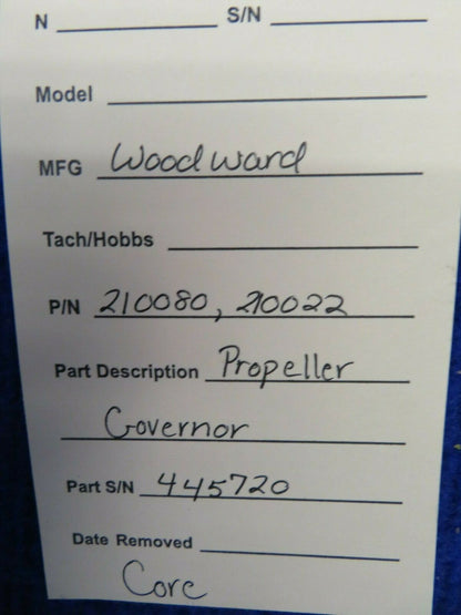 Woodward Propeller Governor P/N 210080, 210022 CORE (0222-731)