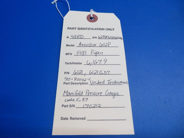 Piper Aerostar 602P United Instruments Pressure Gauge P/N 6121 (1022-606)