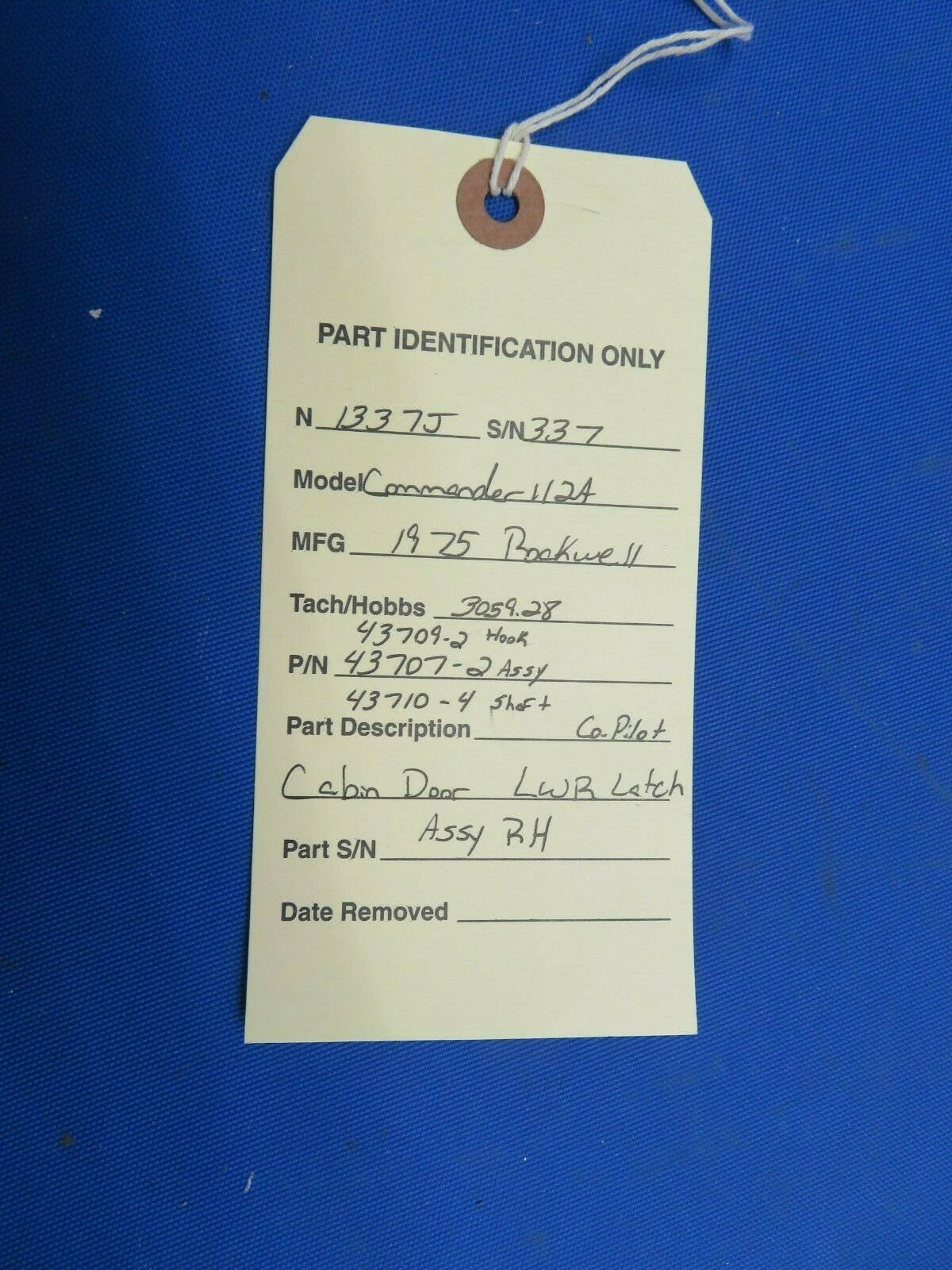 Rockwell Commander Cabin Door Plate, Arm & Shaft RH P/N 43707-2 (1020-502)