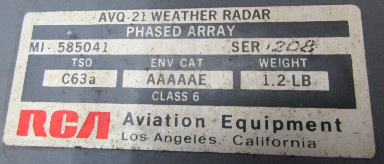 RCA AVQ-21 Weather Radar Antenna Mod 1 And 2 P/N MI-585008 CORE (1023-1074)