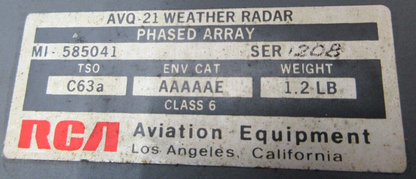 RCA AVQ-21 Weather Radar Antenna Mod 1 And 2 P/N MI-585008 CORE (1023-1074)