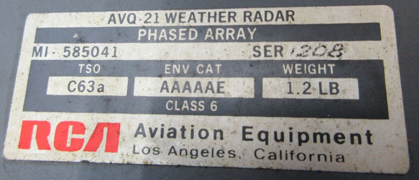 RCA AVQ-21 Weather Radar Antenna Mod 1 And 2 P/N MI-585008 CORE (1023-1074)