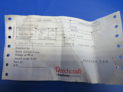 Beechcraft Studs P/N 1301765SF20 LOT OF 10 NOS (0224-1659)