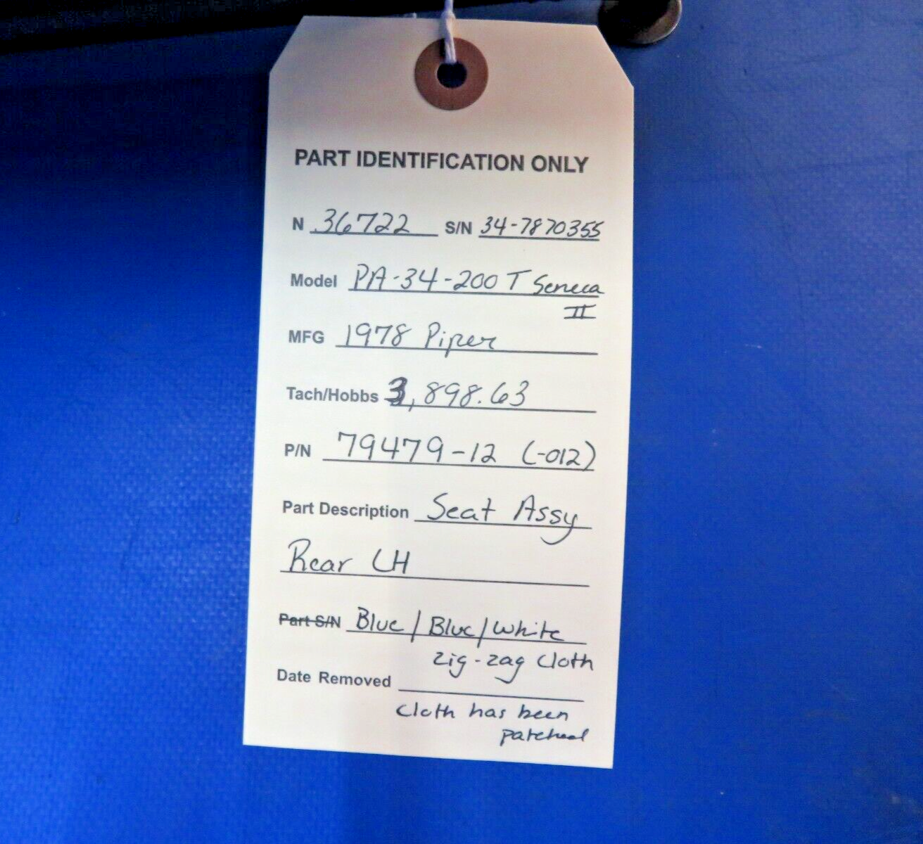 Piper PA-34-200T Seneca II Seat Assembly Rear LH P/N 79479-12 (0223-863)