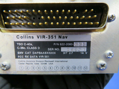 Collins VIR-351 NAV 14V 622-2080-011 w / New 8130 (0520-01)