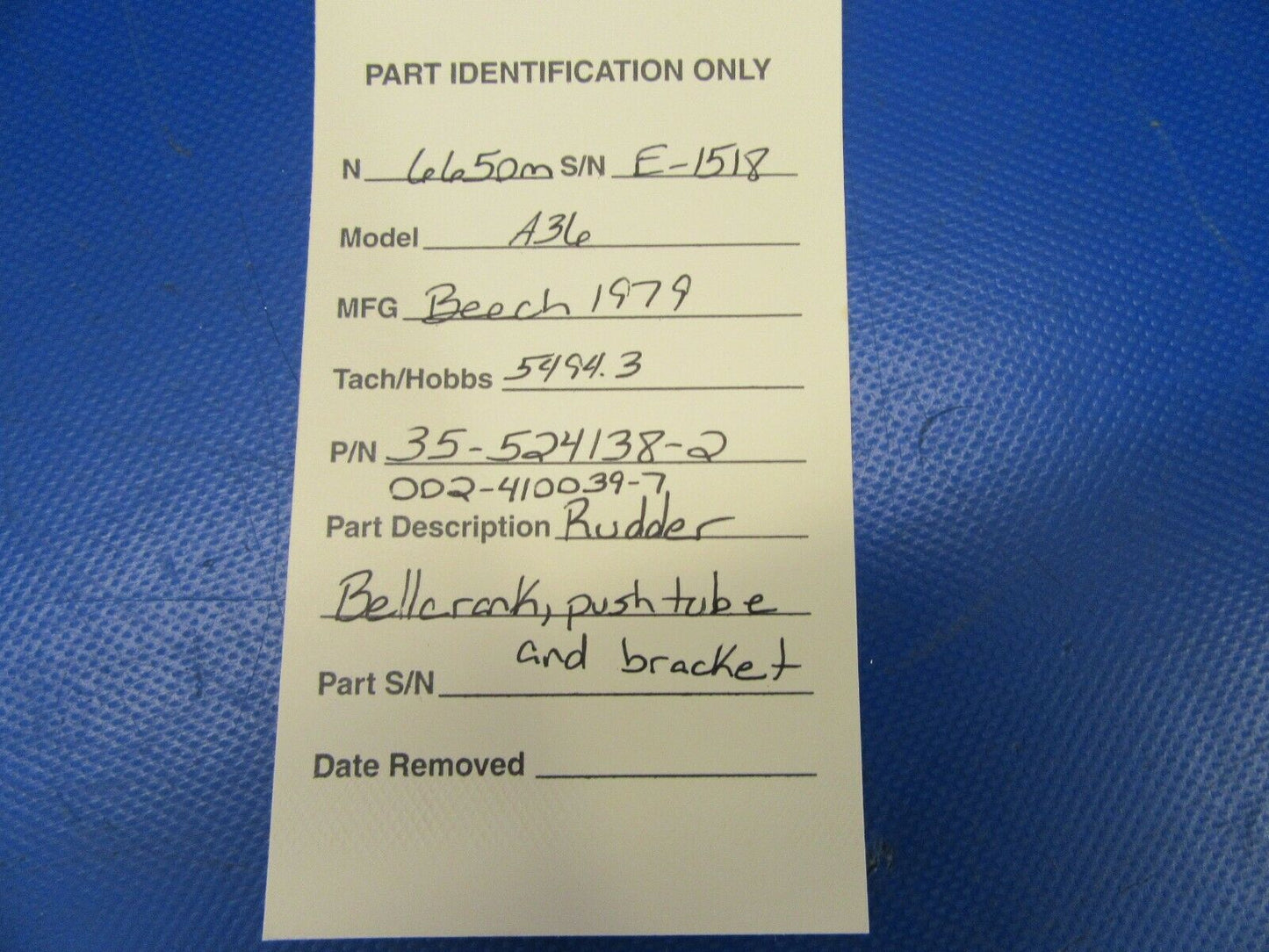 Beech A36 Rudder Bellcrank, Push Tube & Bracket / Support 35-524138-2 (0619-442)