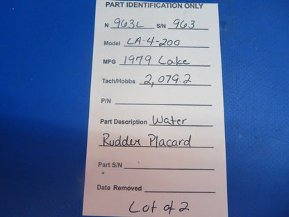 Lake LA-4-200 Water Rudder Placard LOT OF 2 (1222-980)