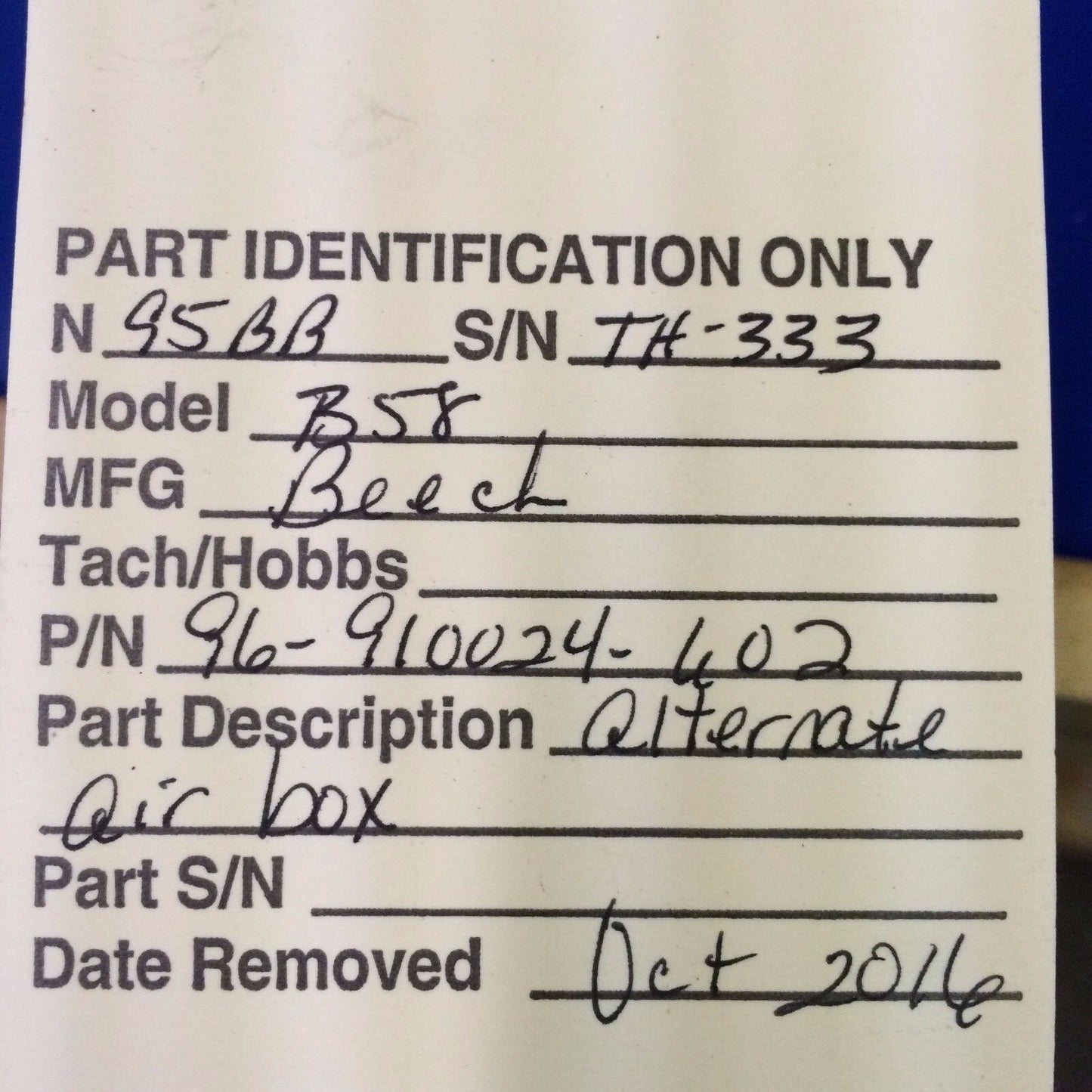 Beech Baron 58 Alternate Air Box P/N 96-910024-602 (1116-146)