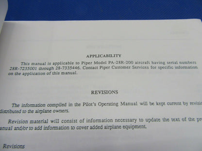 Piper Cherokee PA-28R-200 Arrow II Information Manual (1021-427)