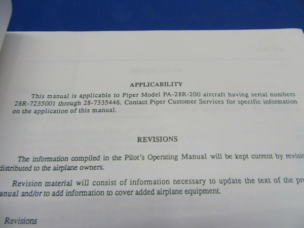 Piper Cherokee PA-28R-200 Arrow II Information Manual (1021-427)