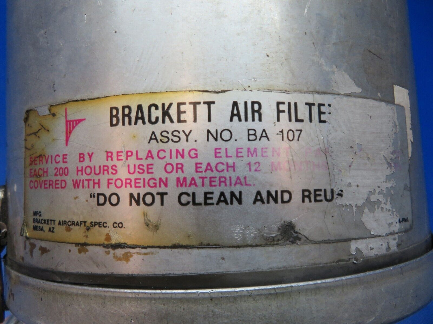 Cessna 401 / 401A LH Air Induction Canister Assy w/ Cap PN 0850344-57 (0124-119)