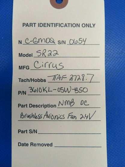 Cirrus SR22 NMB DC Brushless Avionics Cooling Fan 24V 3610-KL-05W-B50 (0220-54)