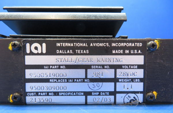 International Avionics Stall / Gear Warning P/N 9500519000 CORE (1023-437)