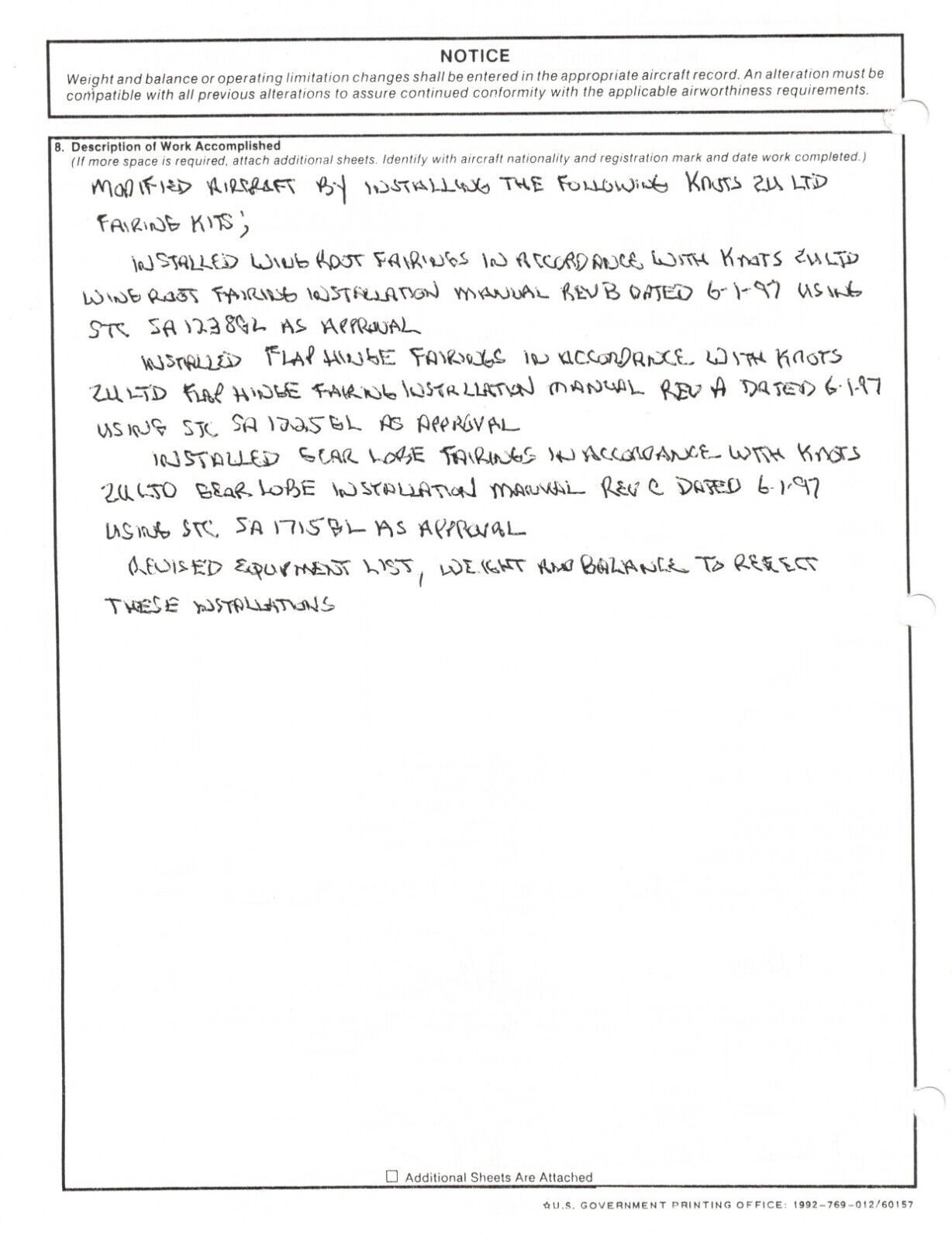 1980 Piper PA-34-200T Seneca II LH Wing P/N 37093-12L w/ De-ice (0224-95)