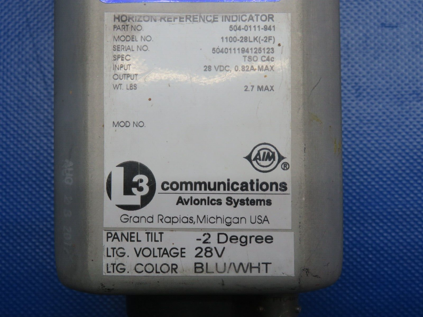 L3 Communications Horizon Reference Indicator 28V 504-0111-941 CORE (0124-1188)