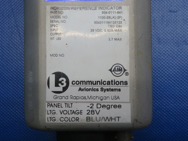 L3 Communications Horizon Reference Indicator 28V 504-0111-941 CORE (0124-1188)