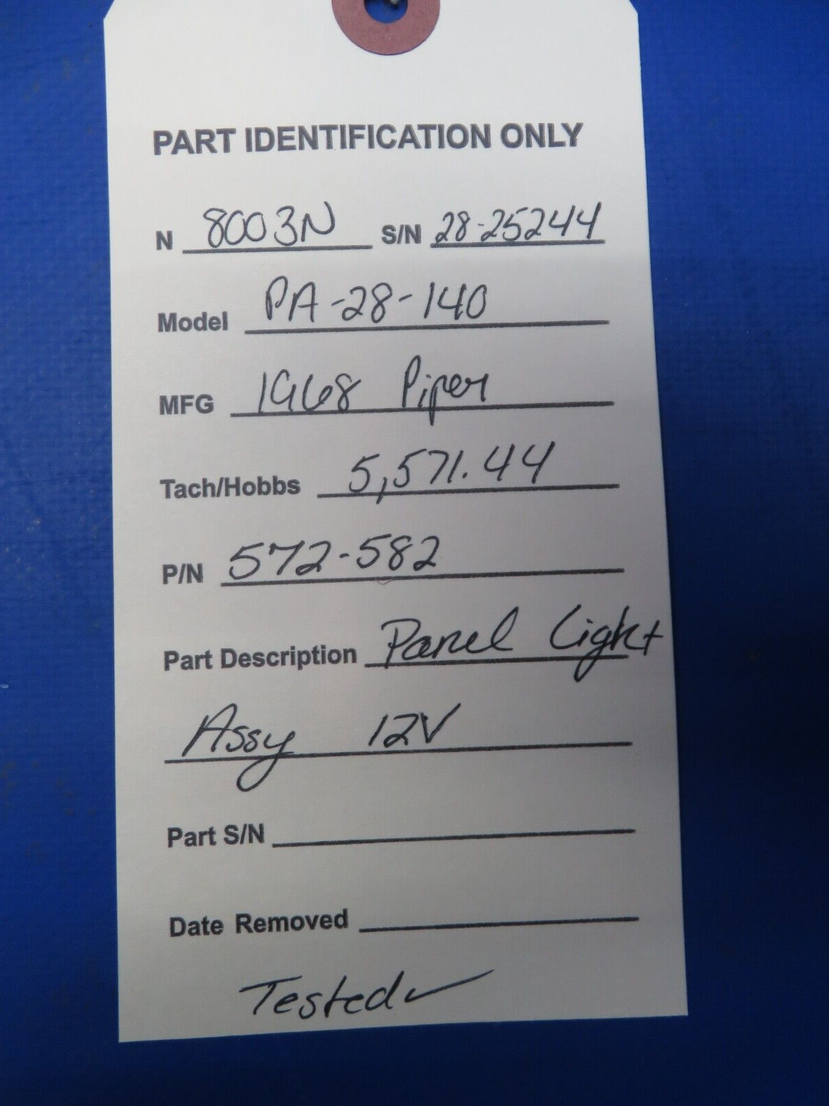 Piper PA-28-140 Panel Light Assy 12v P/N 572-582 TESTED (1123-146)