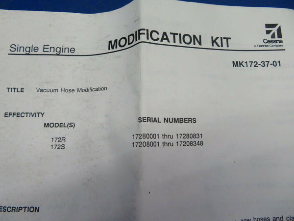 Cessna 172R, 172S Vacuum Hose Modification Kit  P/N MK172 37 01 NOS (0720-595)