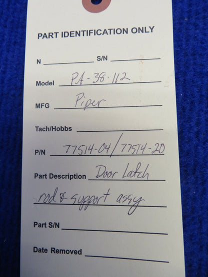 Piper Tomahawk PA-38-112 Door Latch Rod & Support Assy P/N 77514-04 (0422-789)