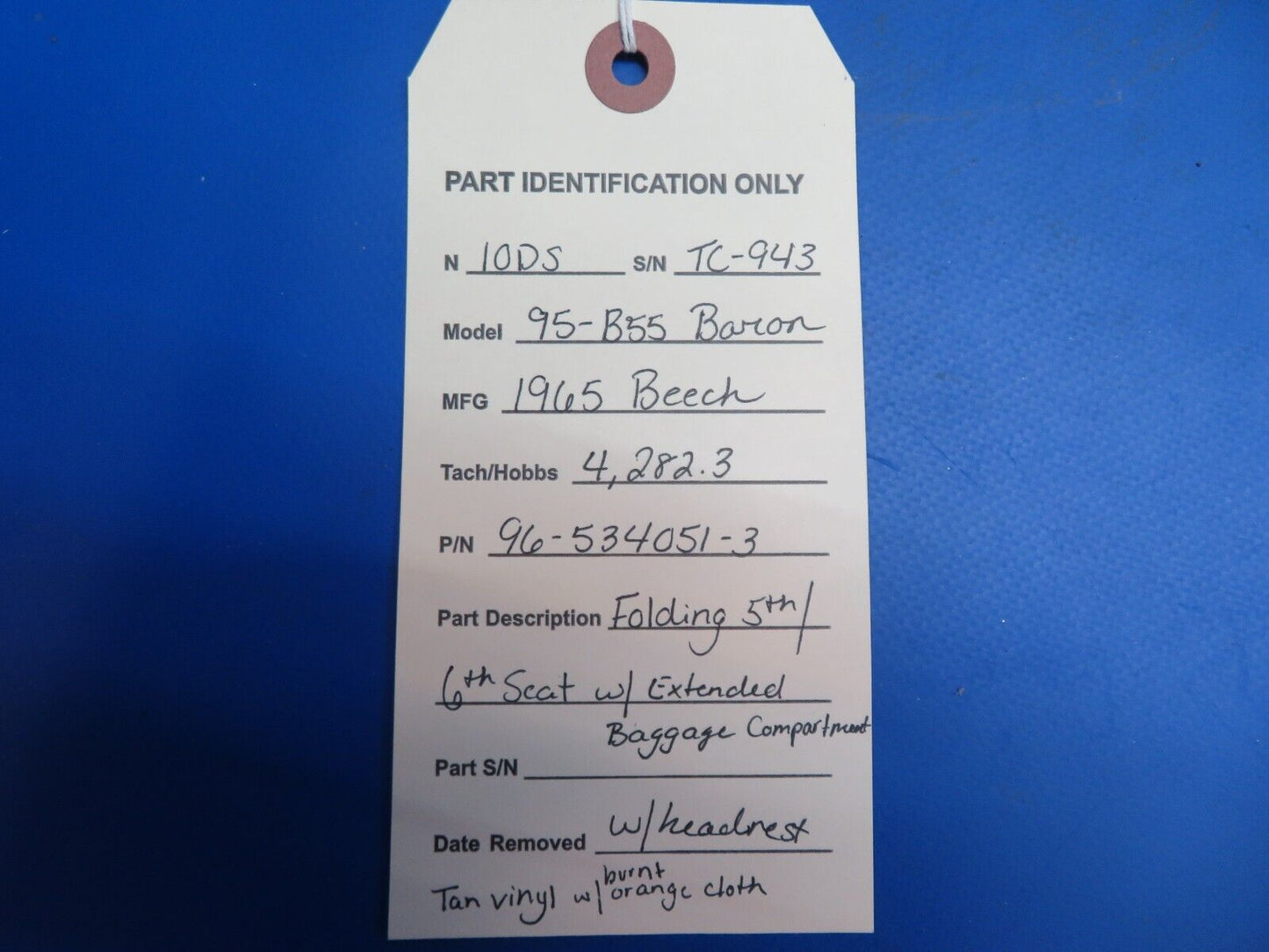Beech 95-B55 Baron Folding 5th / 6th Seat P/N 96-534051-3 (1222-879)
