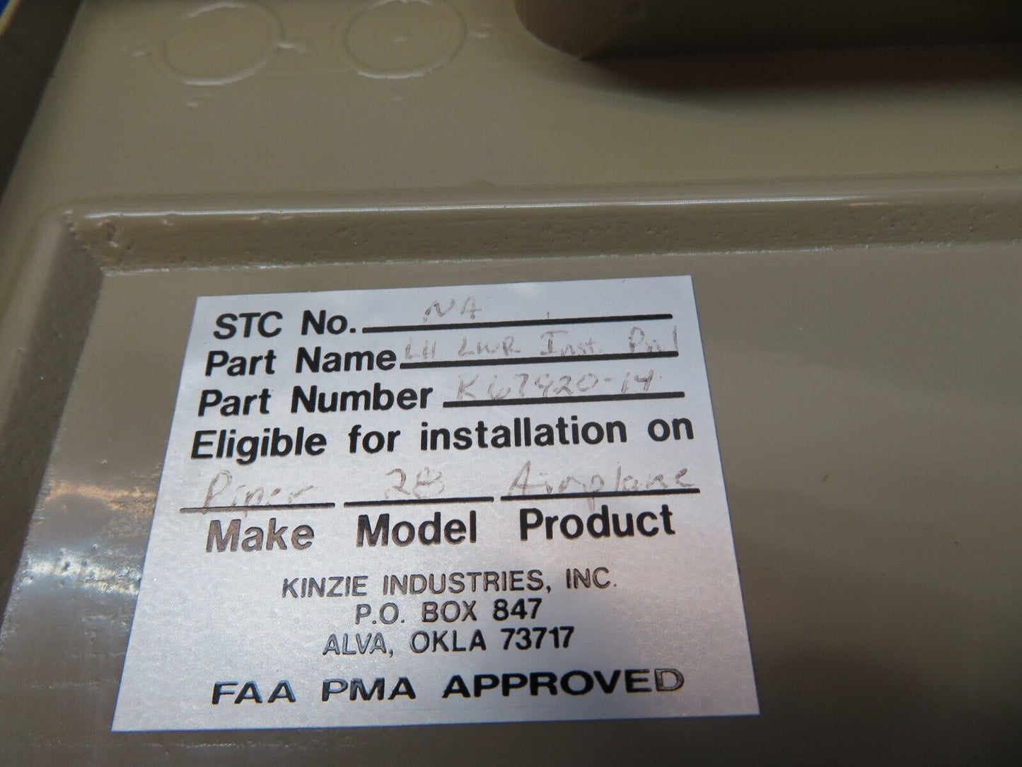 Piper PA-28 LH LWR Instrument Panel Cover P/N K67920-14 NOS (0822-384)