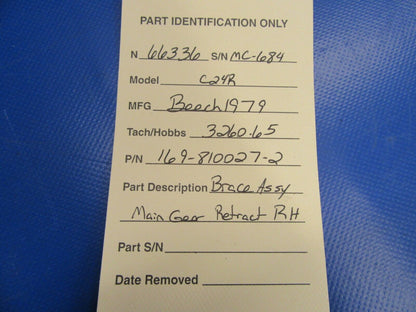 Beech Sierra C24R Brace Assy Main Gear Retract RH P/N 169-810027-2 (0719-148)