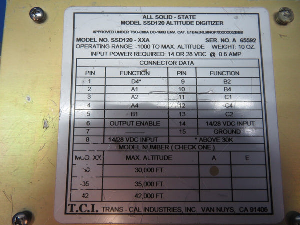 Trans-Cal Altitude Digitizer SSD120 P/N SSD120-XXA (0523-1025)