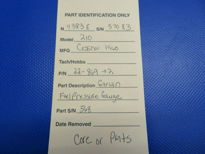 Garwin Fuel Pressure Gauge P/N 22-869-02 FOR PARTS or CORE (1220-545)