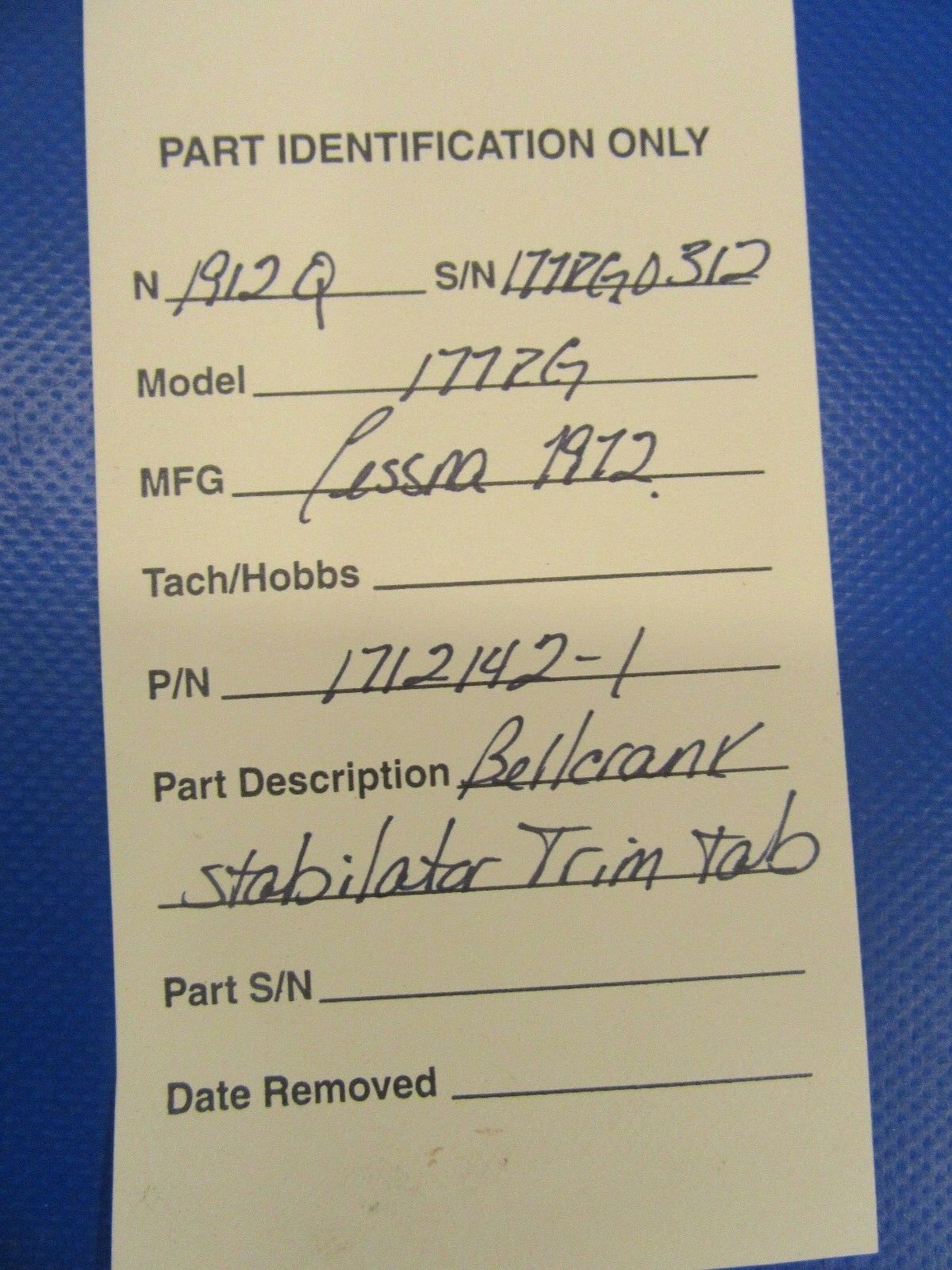 Cessna 177RG Cardinal Bellcrank Stabilator Trim Tab P/N 1712142-1 (0718-128)
