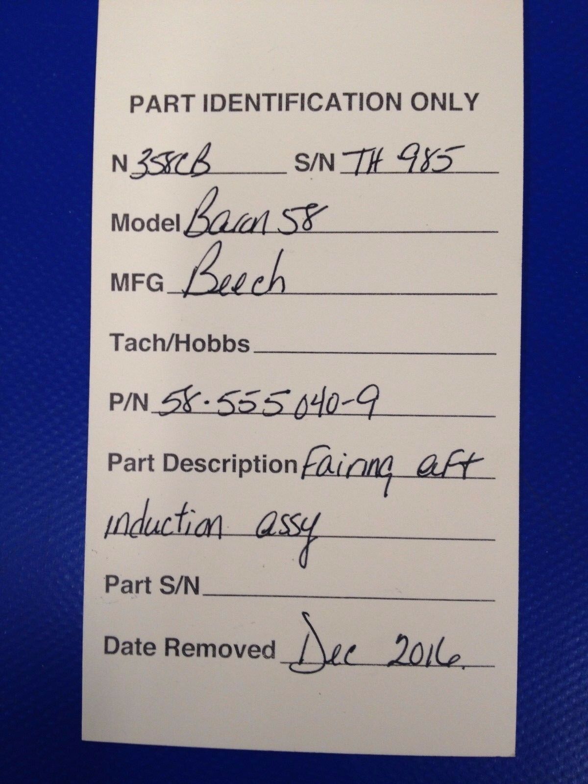 Beech Baron 58 Fairing AFT Induction Assy P/N 58-555040-9 (0217-174)