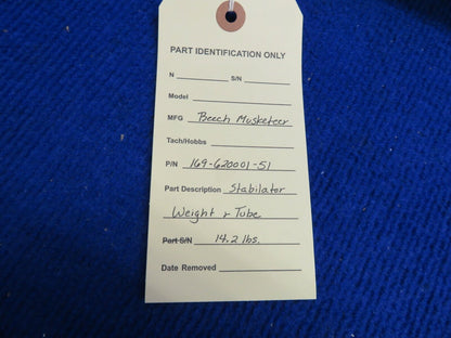 Beech Musketeer Stabilizer Weight & Tube P/N 169-620001-51 (0322-416)
