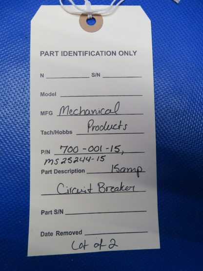 Mechanical Products 15 amp Circuit Breaker P/N 700-001-15 LOT OF 2 (0224-226)
