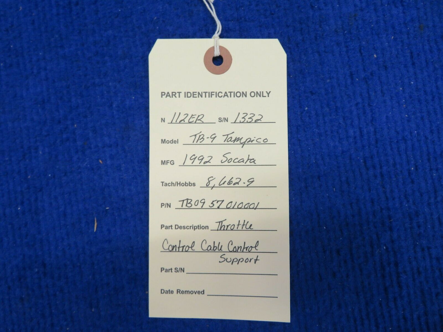 Socata TB-9 Throttle Control Cable Control Support P/N 57010001 (0522-657)