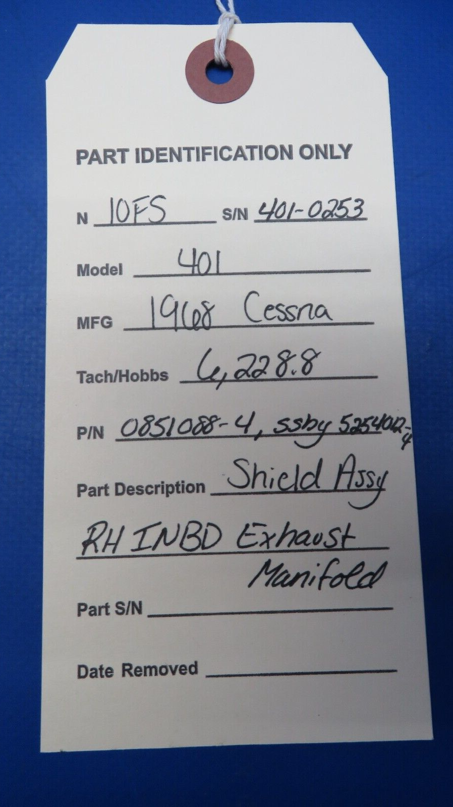 Cessna 401 Shield Assy RH INBD Exhaust Manifold P/N 0851088-4 (0523-213)
