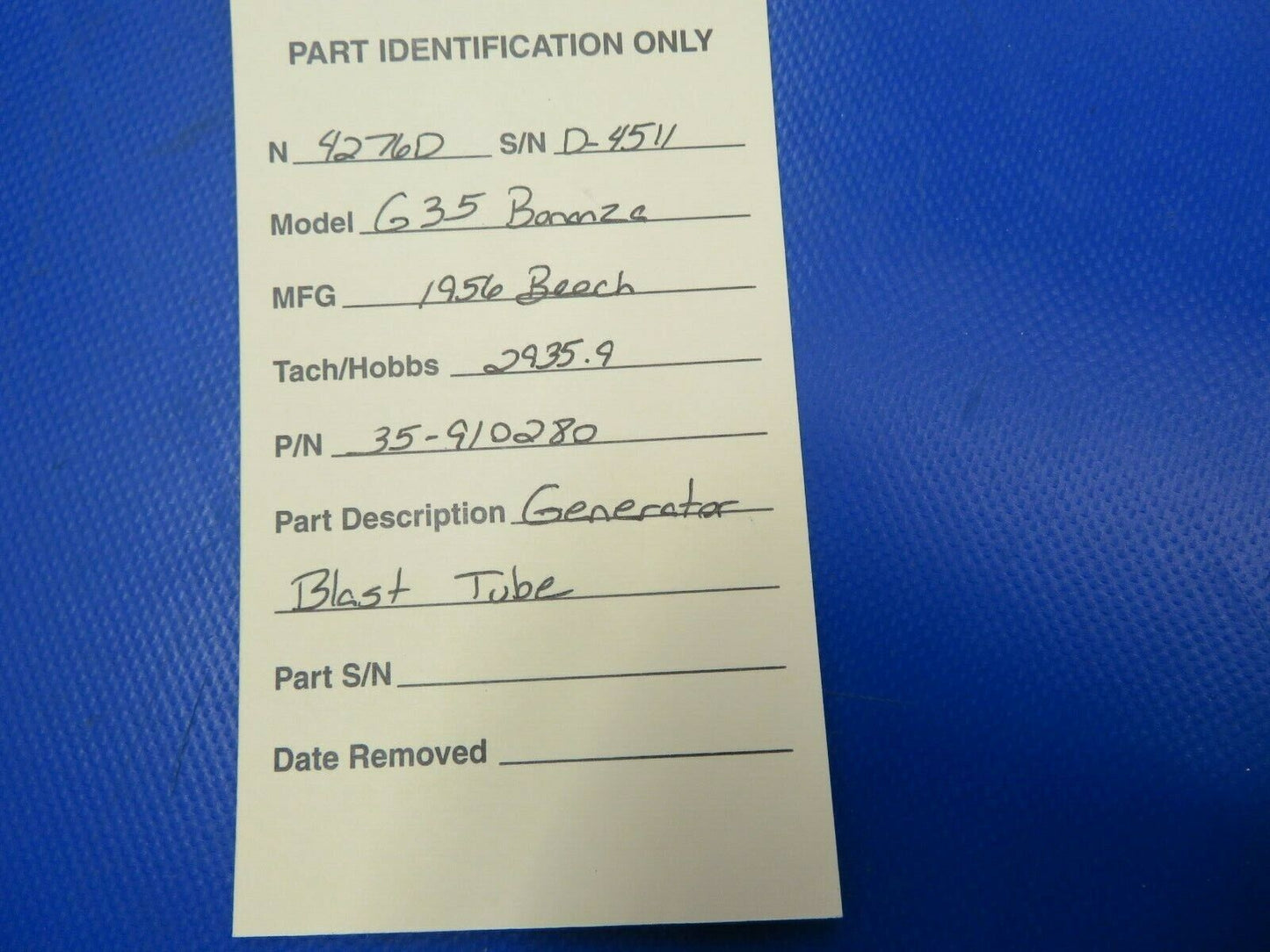 Beech G35 Bonanza Heat Overboard Tube (0620-429)