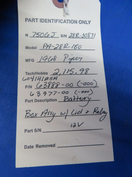 Piper PA-28R-180 Battery Box Assy w/ Lid & Relay 12v P/N 63888-00 (1123-403)