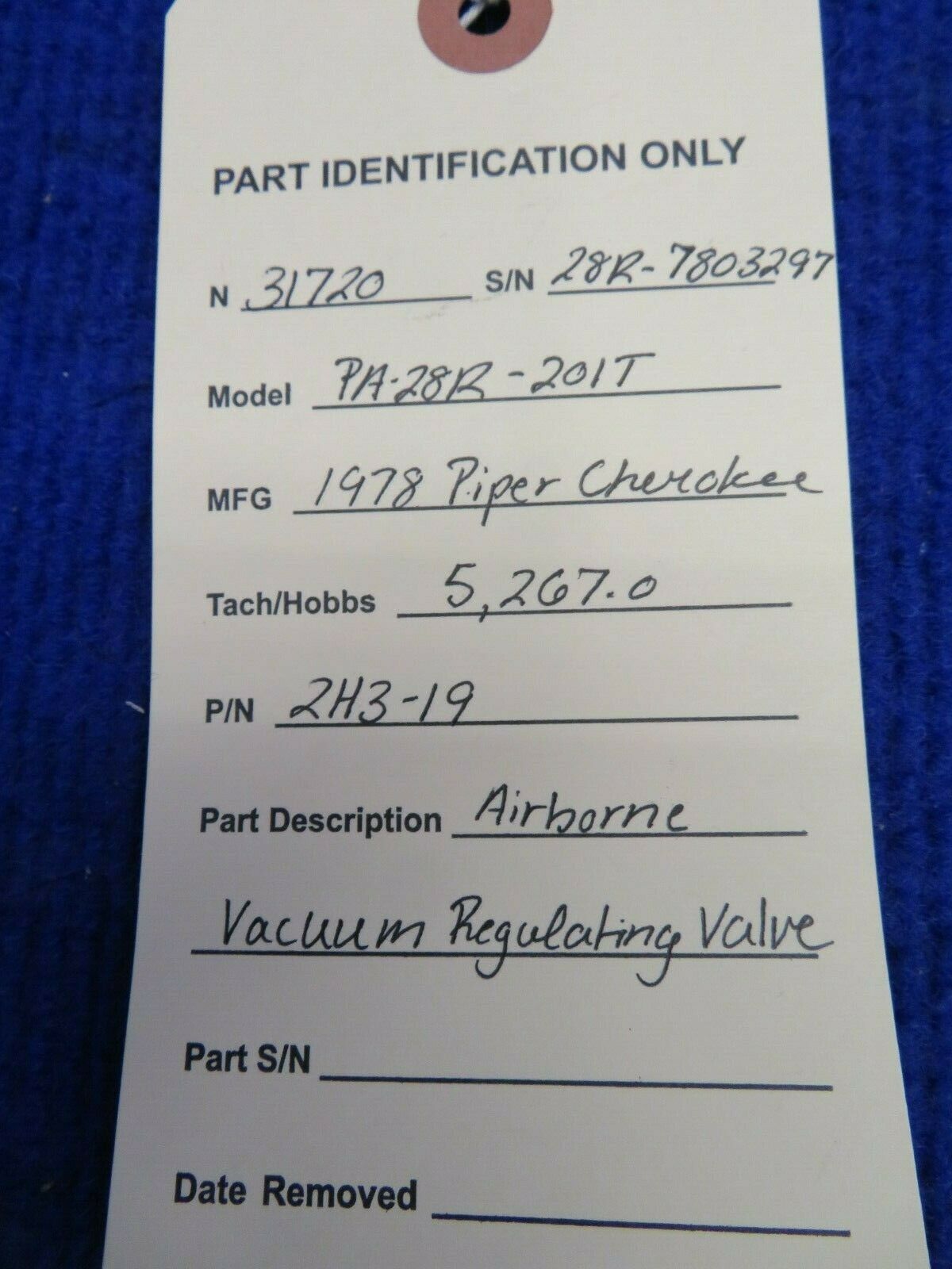 Piper PA-28R-201T Airborne Vacuum Regulating Valve P/N 2H3-19 (0222-743)
