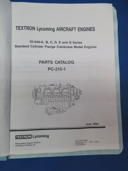 Lycoming IO-540A,B,C,D,E,F,G Parts Catalog & Fuel Injection Manual (1023-297)