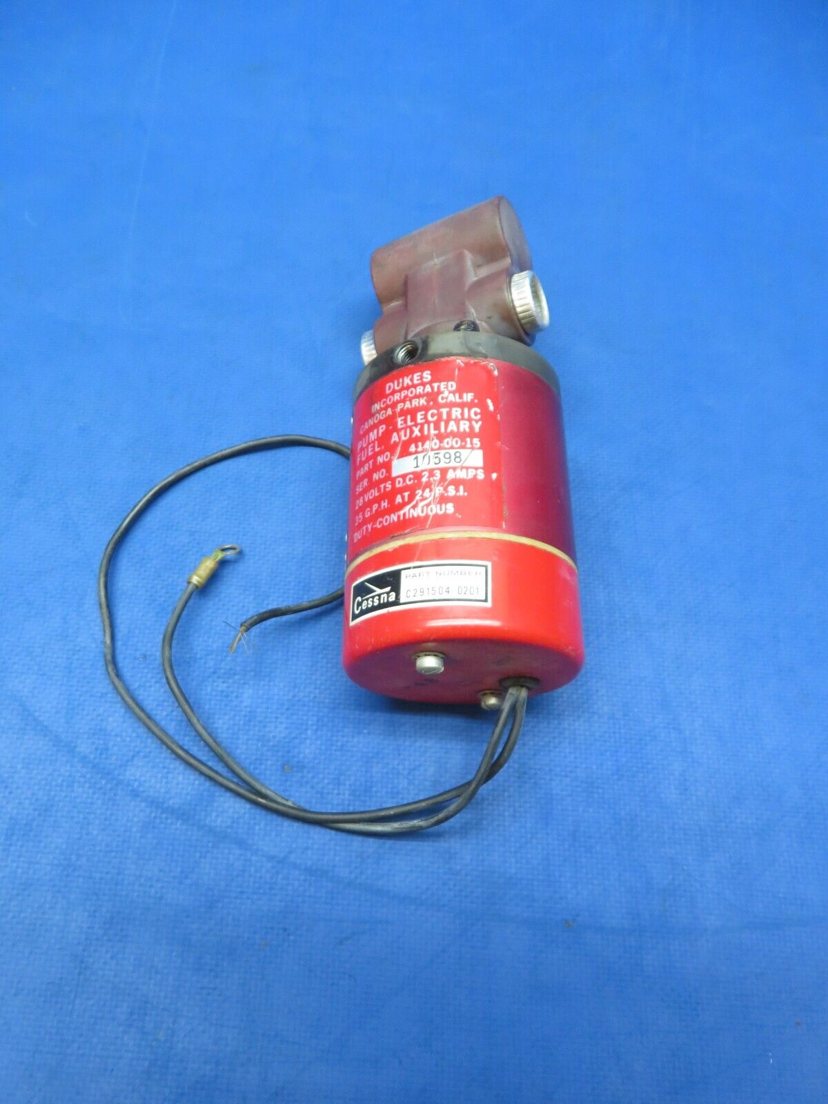 Cessna DUKES Auxiliary Fuel Pump 28v P/N 4140-00 TESTED (1123-169)