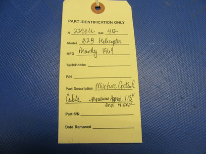 Brantly B2B Helicopter Mixture Control Cable Measures 113" Push Rich (0921-488)