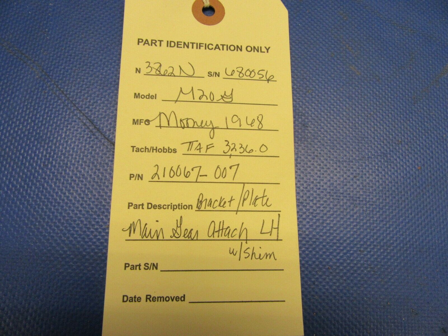 Mooney M20G Bracket / Plate Main Gear Attach LH w/ Shim 210067-007 (0921-483)